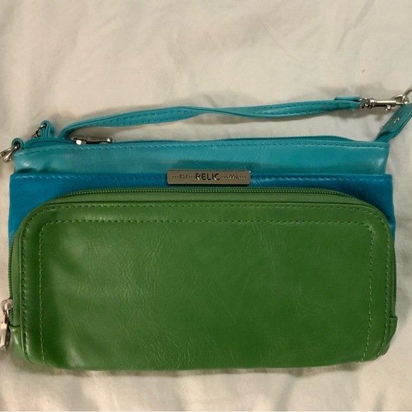 Relic Two-Tone Green and Blue Clutch - Picture 1 of 6